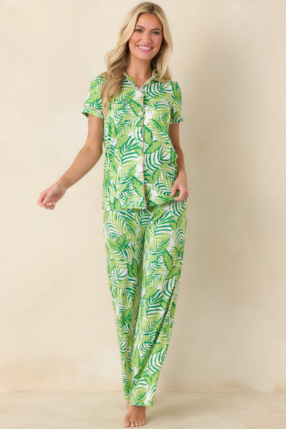 Leaf It to Me Green Leaf Print Drawstring Pajama Pants