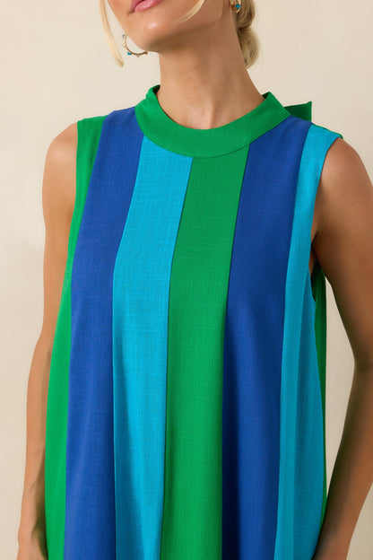 Sunset on Repeat Green & Blue Colorblock Sleeveless Midi Dress
