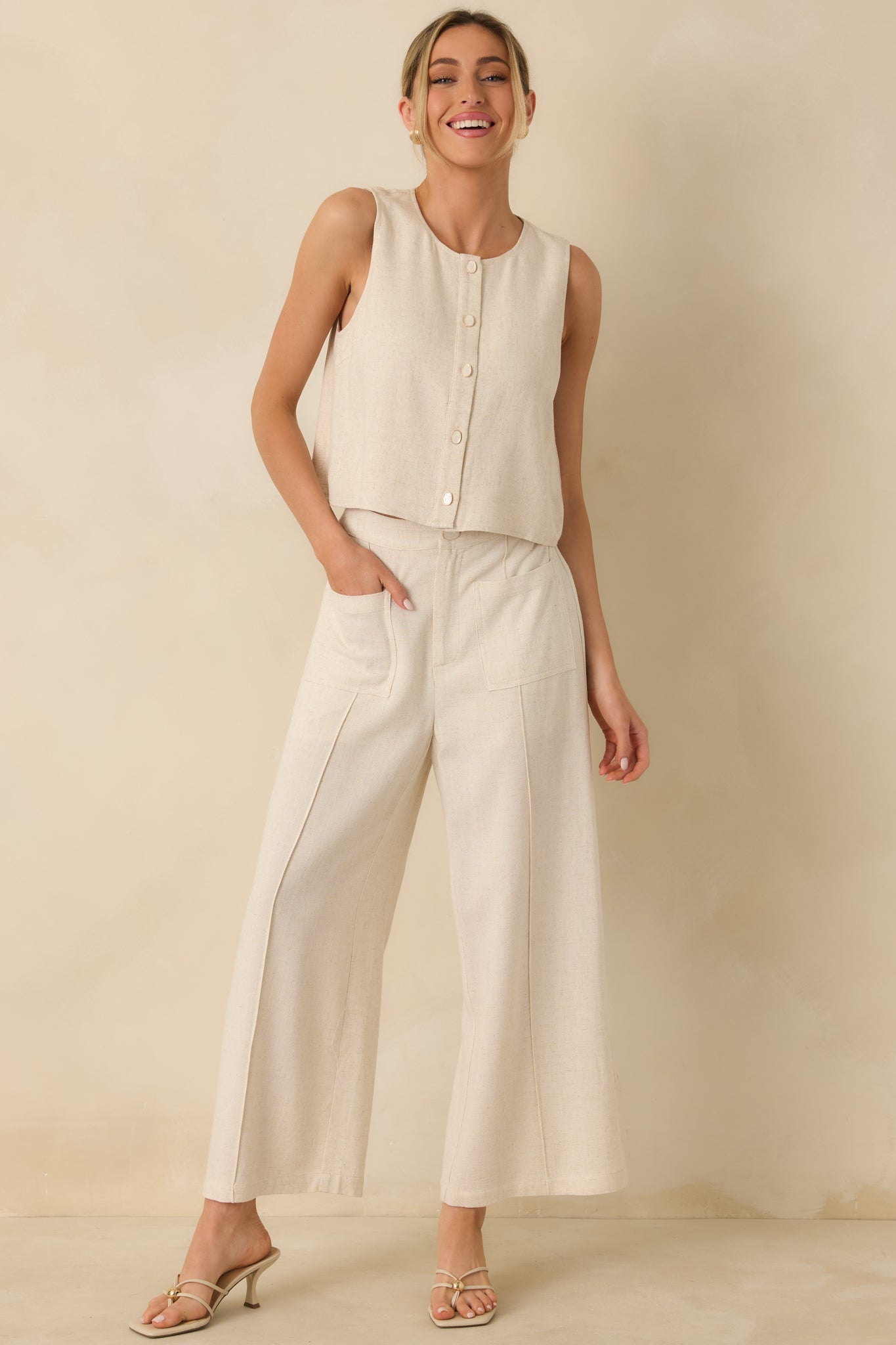 Met Your Match Natural Linen-Blend Wide Leg Pants
