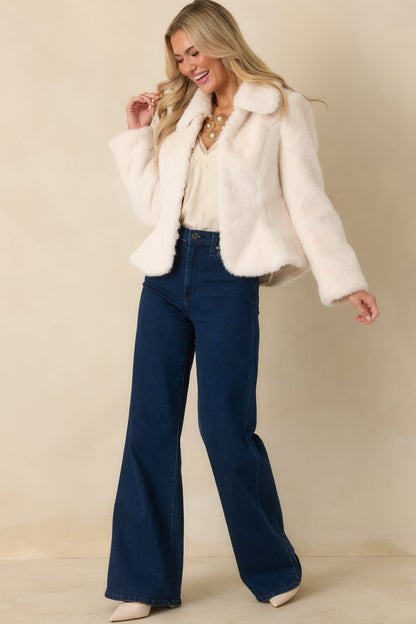 Roam Free Ivory Faux Fur Fitted Coat