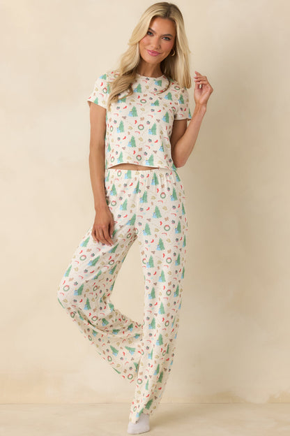 Holiday Morning Ivory Multi Christmas Print Pajama Pants