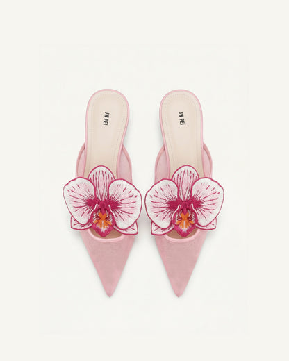 Helena 刺繡裝飾鏤空穆勒鞋 - 粉紅色