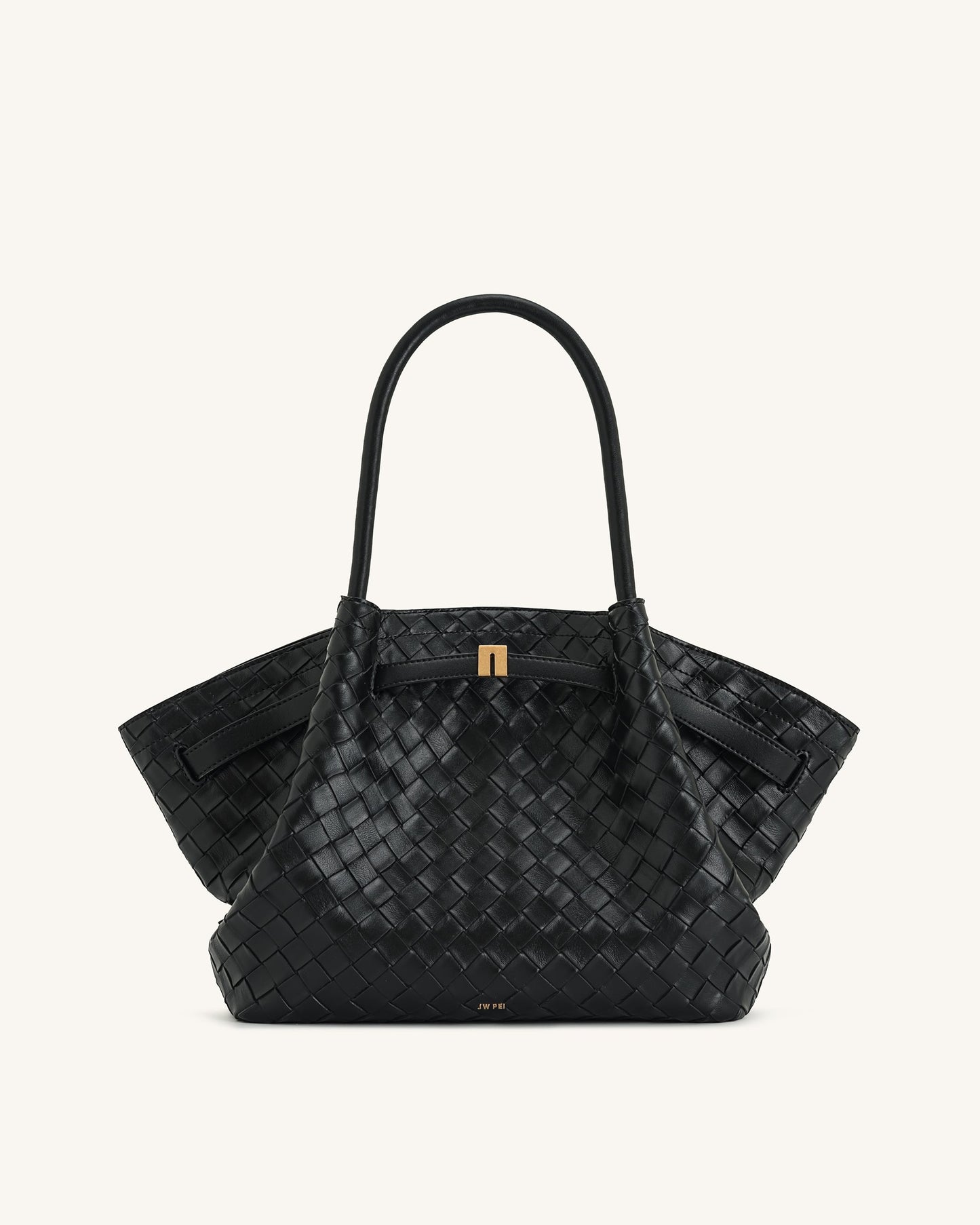 Hana 中型編織紋理托特包 - 黑色