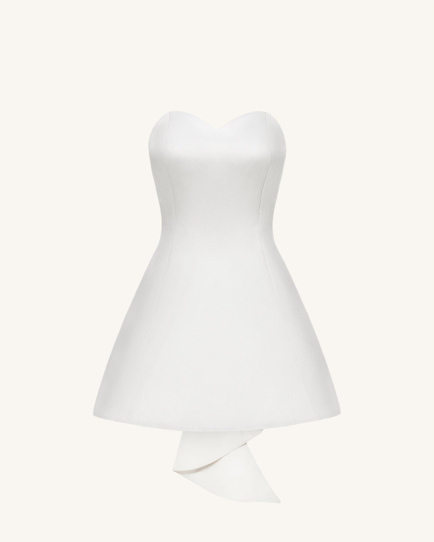 緞面無肩帶背部蝴蝶結迷你洋裝 - 白色