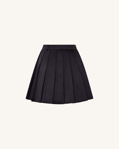 緞面百褶迷你裙 - 黑色