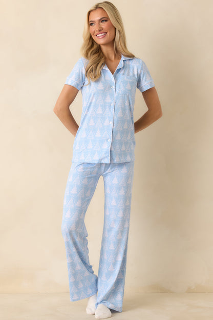 Blue Christmas Ice Blue Christmas Tree Pajama Pants