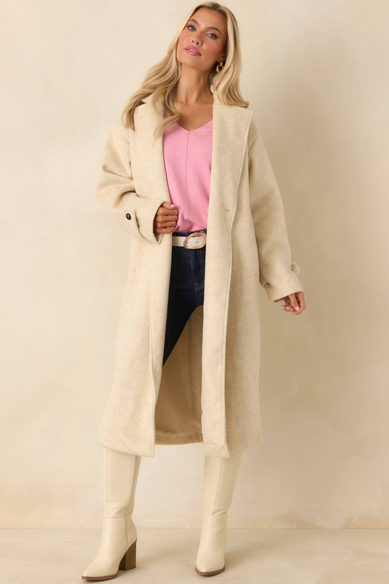 Inclined to Agree Ivory Felted Wool Blend Longline Coat
