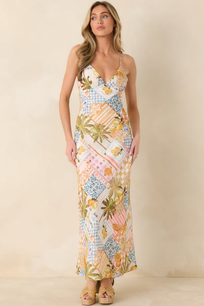 Zest Is Yet To Come Citrus Patchwork Slip Maxi Dress