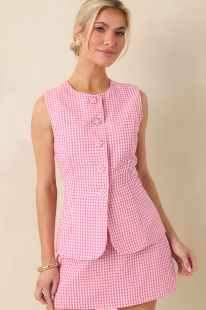 Simply Joyful Pink Gingham Sleeveless Romper