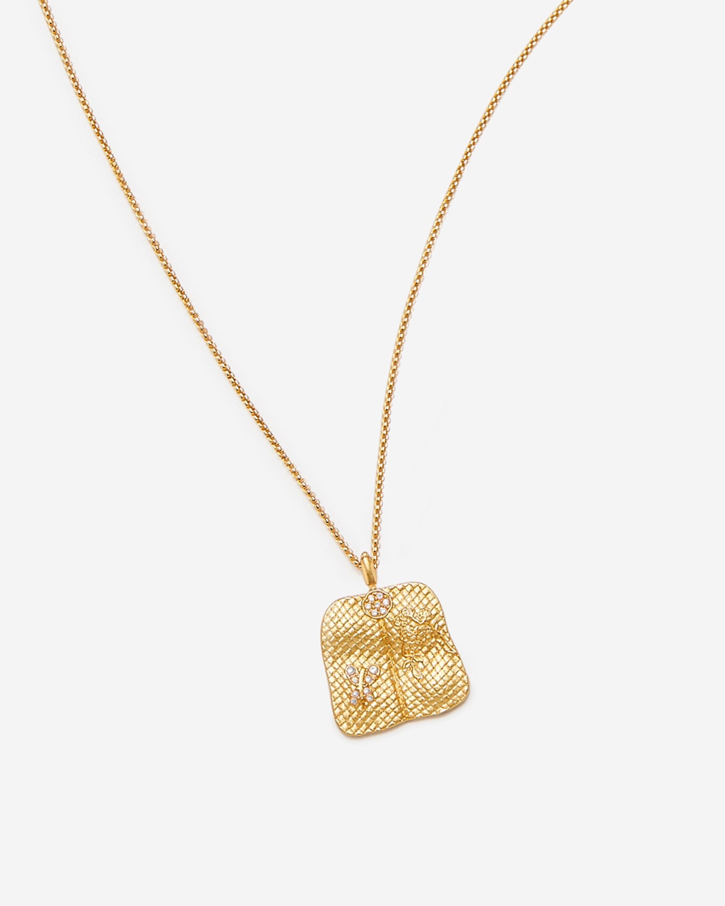 車前草扇形吊墜項鍊 - 18ct 鍍金 & 白色鋯石