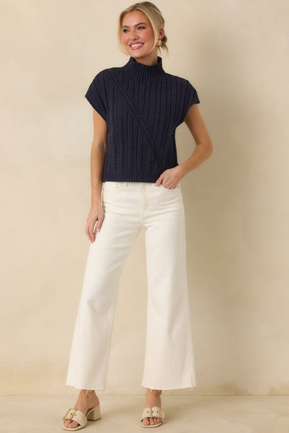 I'm Sure of It Navy Cable Knit Sleeveless Mock Neck Sweater