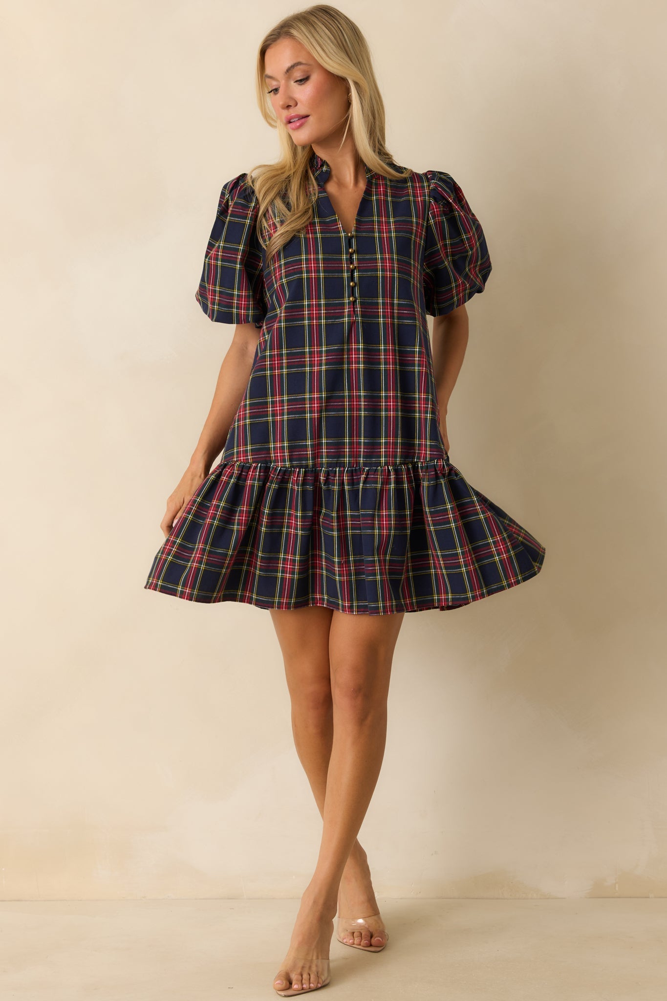 Wrapped in Cheer Navy Plaid Mini Dress