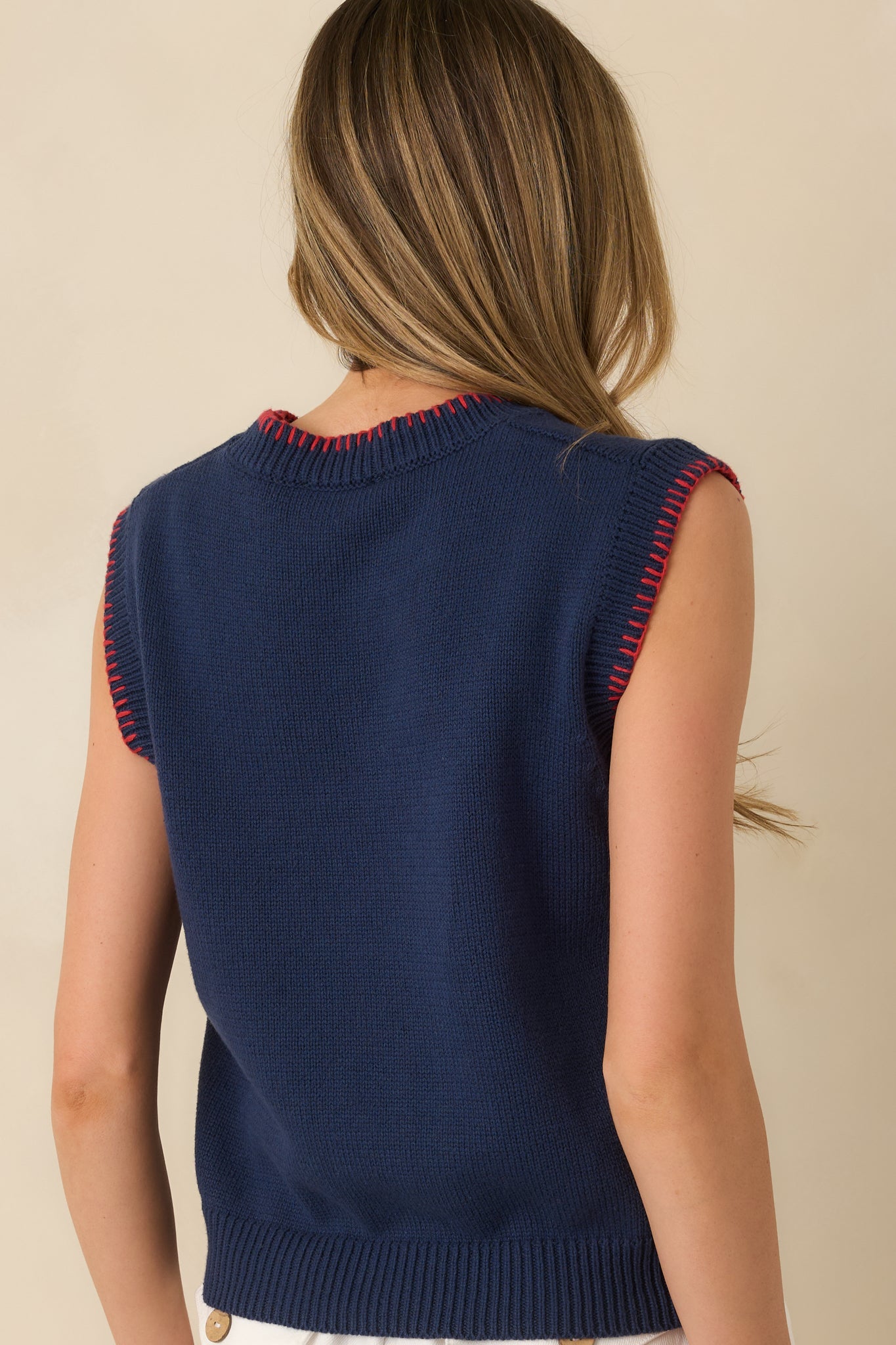 Hooked On You Navy Knit Contrast Stitch Sweater Vest