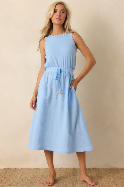 Paradisa Bonita Oceana Blue Cotton Sleeveless Midi Dress