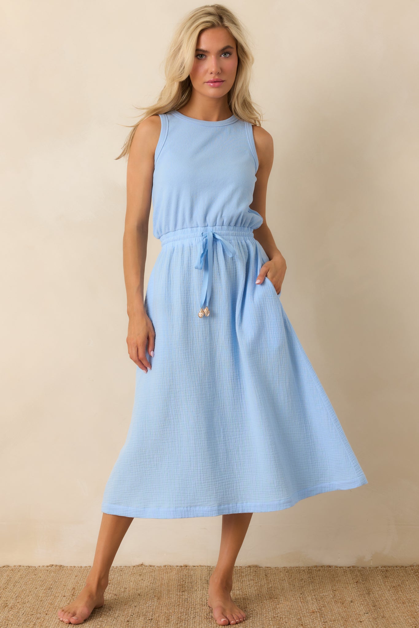 Paradisa Bonita Oceana Blue Cotton Sleeveless Midi Dress