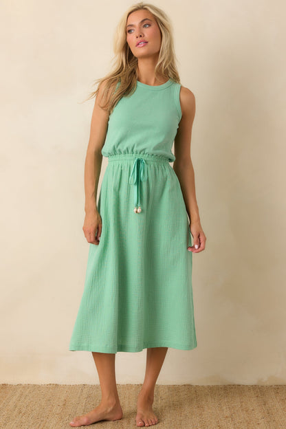 Paradisa Bonita Seaglass Green Cotton Sleeveless Midi Dress