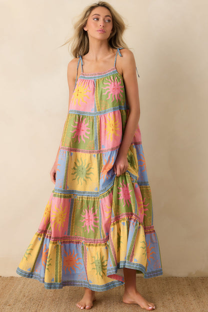 Paradisa Kiawah Multi Cotton Voile Sun Print Maxi Dress