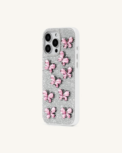蝴蝶水晶手機殼 - 白色