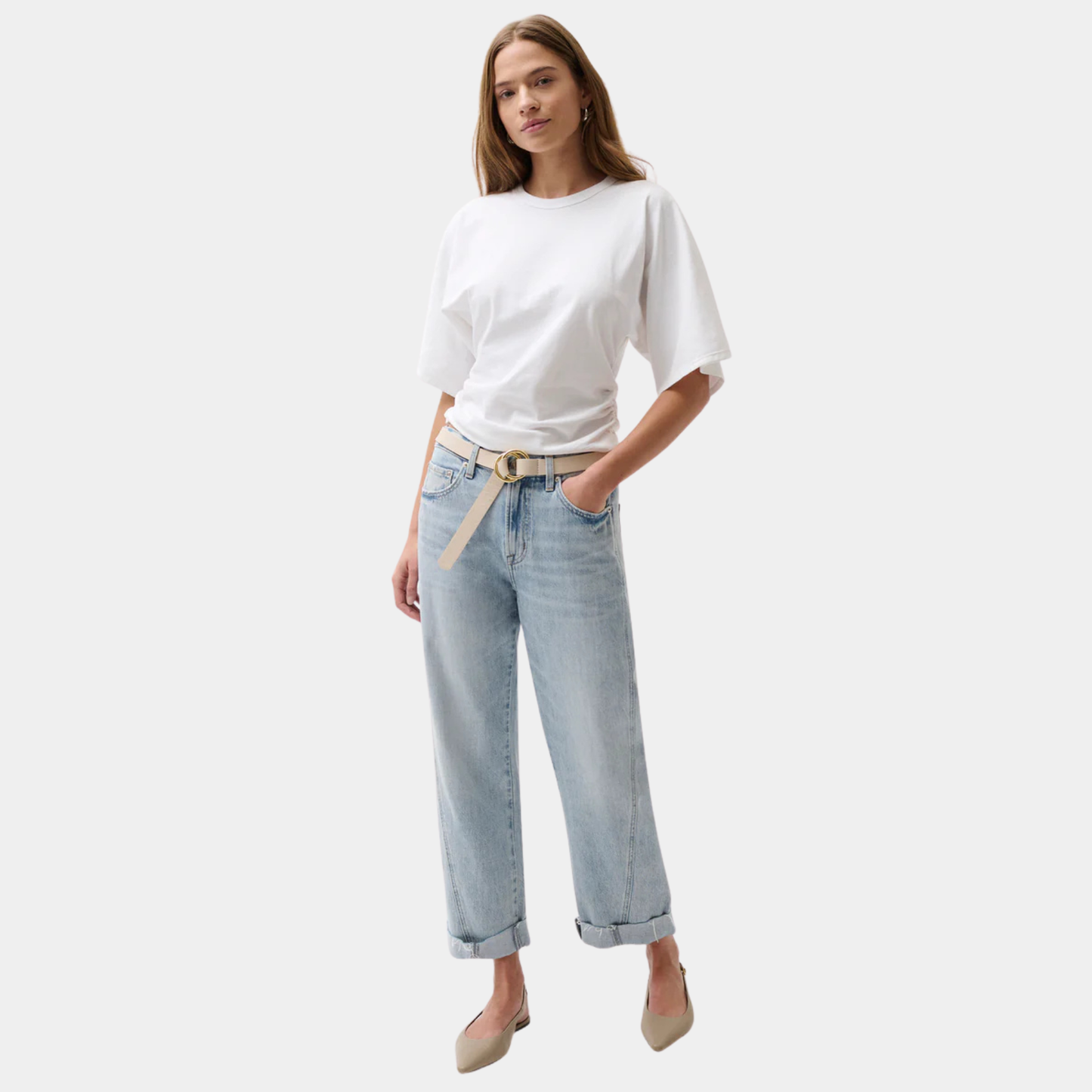 PISTOLA Kacey Mid Rise Cuffed Straight Jean