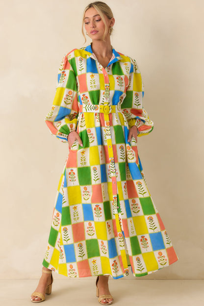 Prosperina Naomi Multi Floral Patchwork Linen Blend Maxi Dress