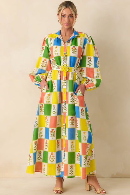 Prosperina Naomi Multi Floral Patchwork Linen Blend Maxi Dress