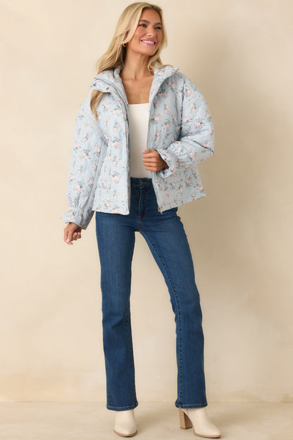 Simply Yours Blue Multi Floral Pattern Quilted Jacket