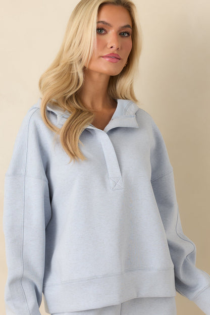 Track Record Light Heather Blue Partial Zip Hoodie Sweatshirt