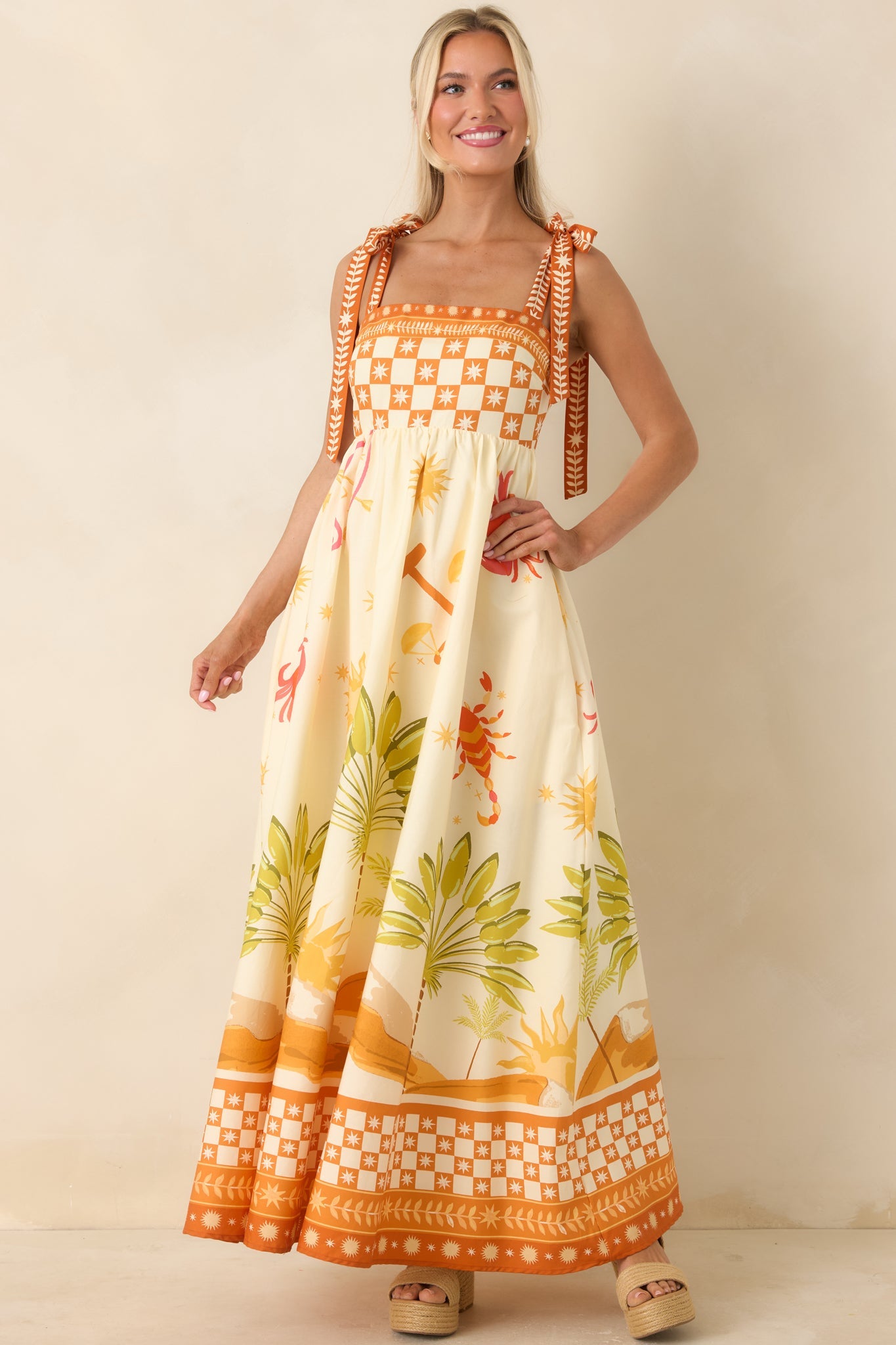 Born for the Beach Ivory Multi Tropical Zodiac Print Cotton Maxi Dress