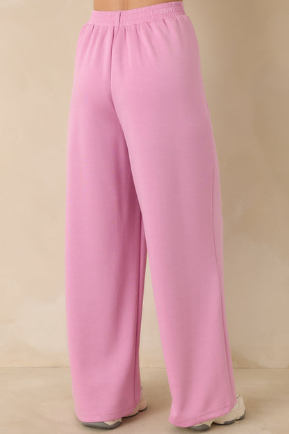 Ready to Jet Petal Pink Knit High-Waisted Wide-Leg Pants
