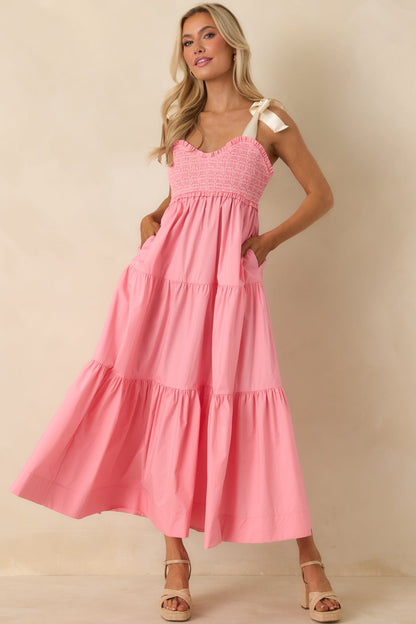 The Felicity Pink Coral Cotton Midi Dress