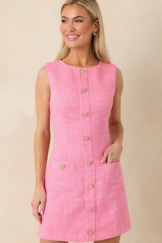 Everyday Daydreams Pink Tweed Shift Mini Dress