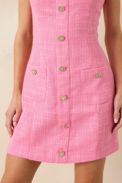 Everyday Daydreams Pink Tweed Shift Mini Dress