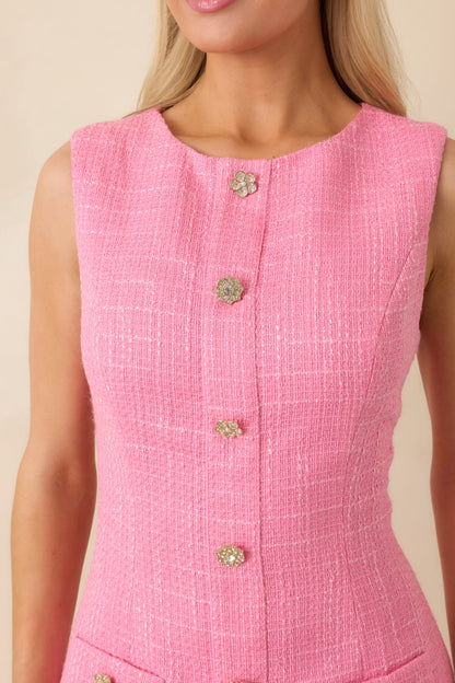 Everyday Daydreams Pink Tweed Shift Mini Dress