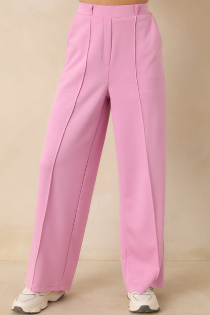 Ready to Jet Petal Pink Knit High-Waisted Wide-Leg Pants