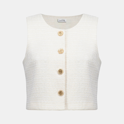 Joseph Ribkoff Bouclé Sleeveless Vest With Gold Buttons