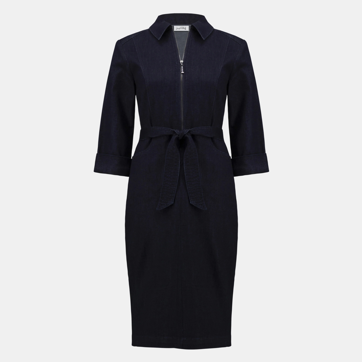Joseph Ribkoff Denim Dress With Half Zip and Belt
