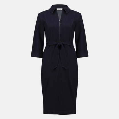 Joseph Ribkoff Denim Dress With Half Zip and Belt