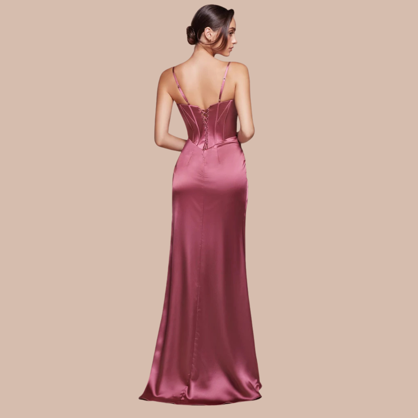 Ladivine Fitted Satin Bustier Draped Gown