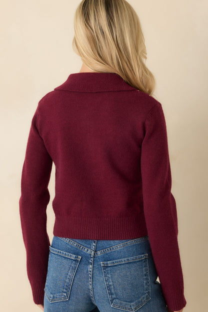 Nothing But Lovely Burgundy Argyle Collared Button Up Cardigan Sweater