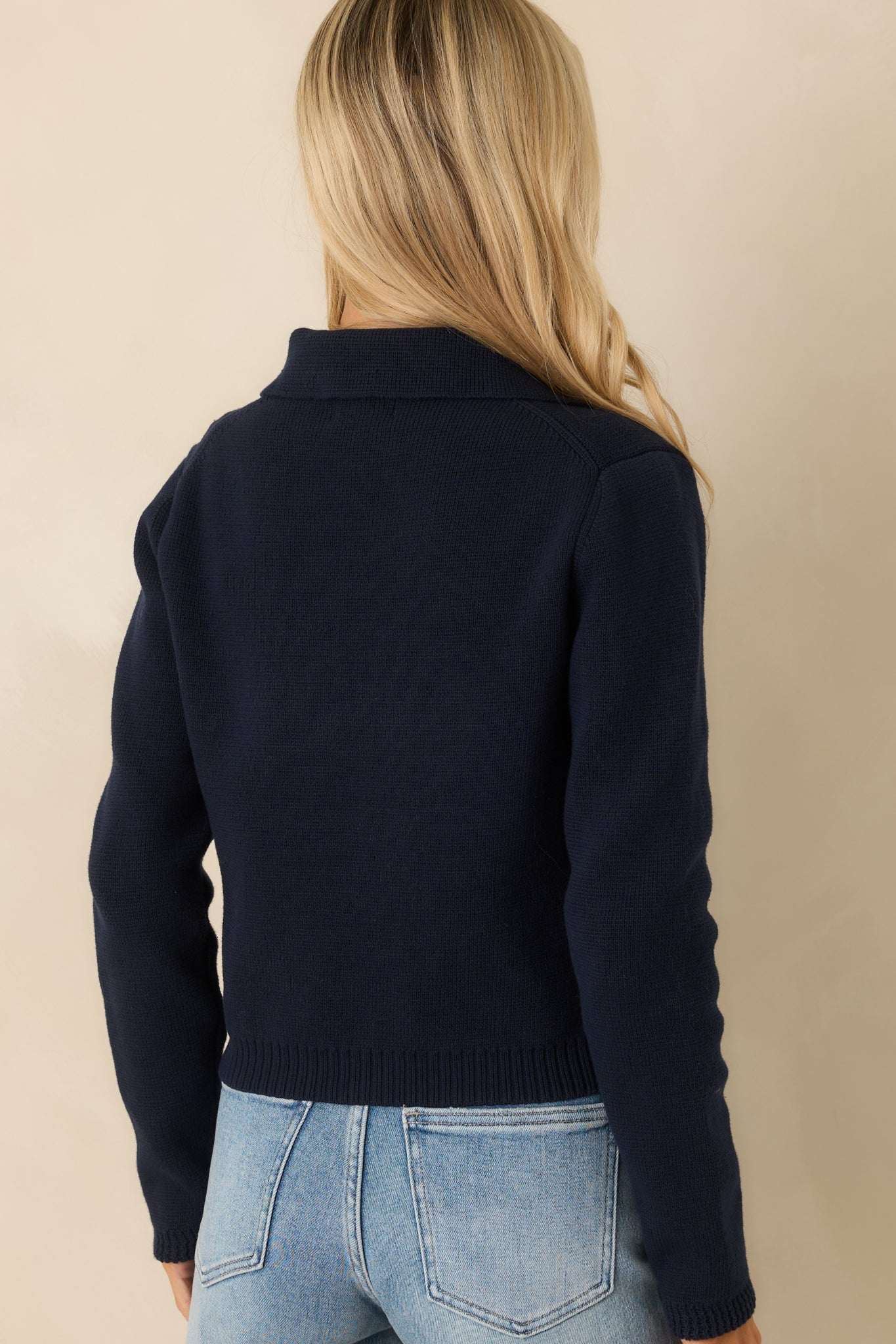 Well Kept Secrets Navy Knit Cotton Double Breasted Cardigan