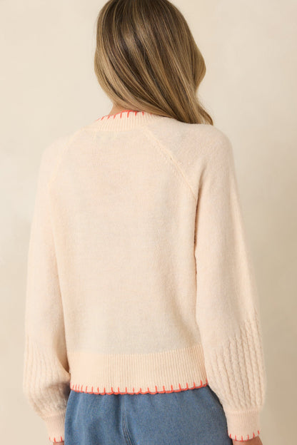 FRNCH Mara Ivory Contrast Stitch Fish Cardigan