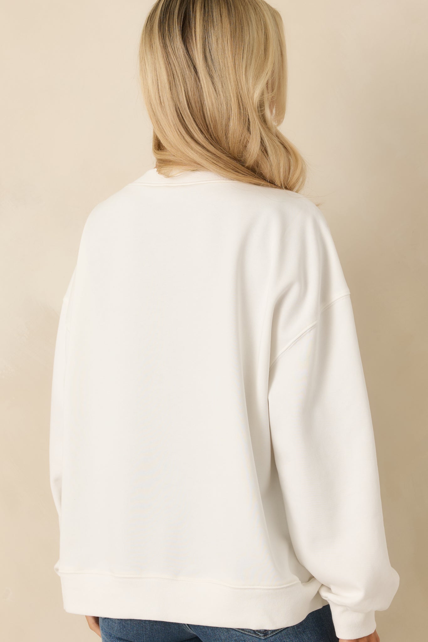 Heartstrings Attached White Cotton Embroidered Heart Crewneck Sweatshirt