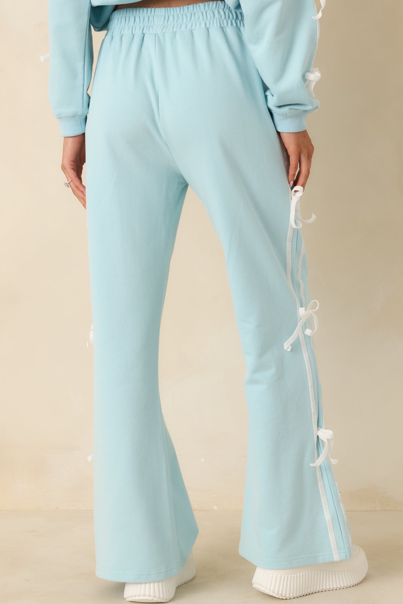 Fit To Be Tied Aqua Blue Tie Detail Wide Leg Sweatpants