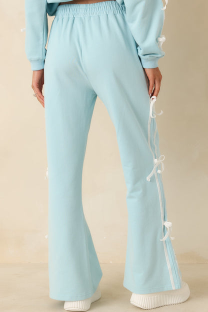Fit To Be Tied Aqua Blue Tie Detail Wide Leg Sweatpants