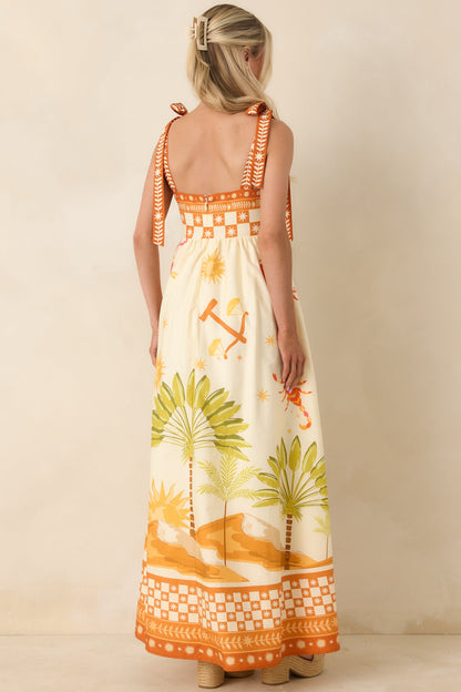 Born for the Beach Ivory Multi Tropical Zodiac Print Cotton Maxi Dress