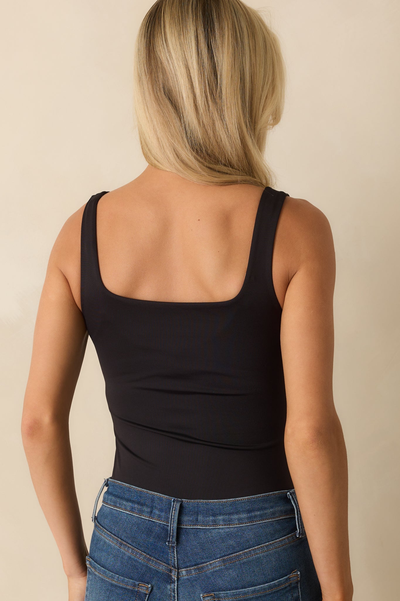 Tia Black Square Neck Tank Bodysuit