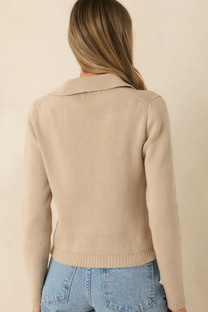 Well Kept Secrets Taupe Knit Cotton Double Breasted Cardigan