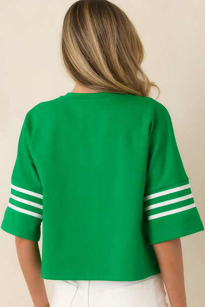 Line & Leisure Green Cotton Blend Contrast Stripe Top