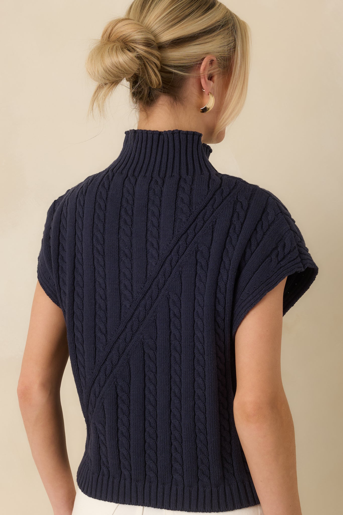 I'm Sure of It Navy Cable Knit Sleeveless Mock Neck Sweater