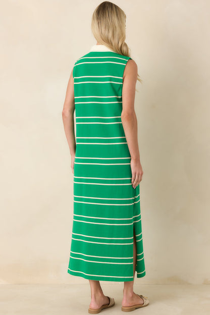 Polished Play Green Stripe Cotton Sleeveless Maxi Dress